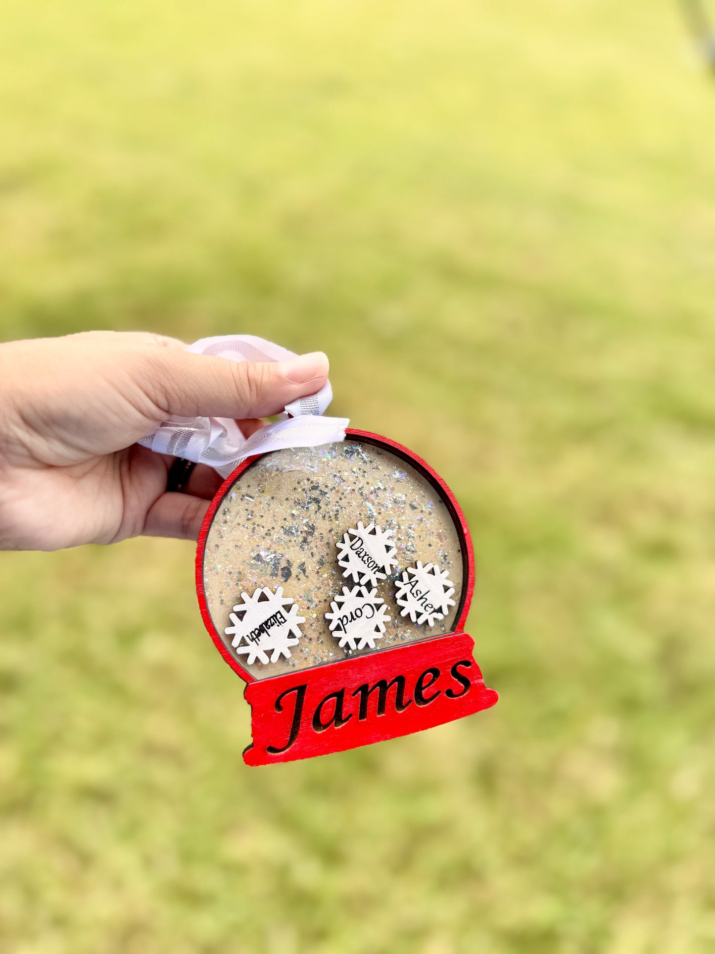 Personalized Snow Globe Ornament – With Floating Snowflakes ❄️