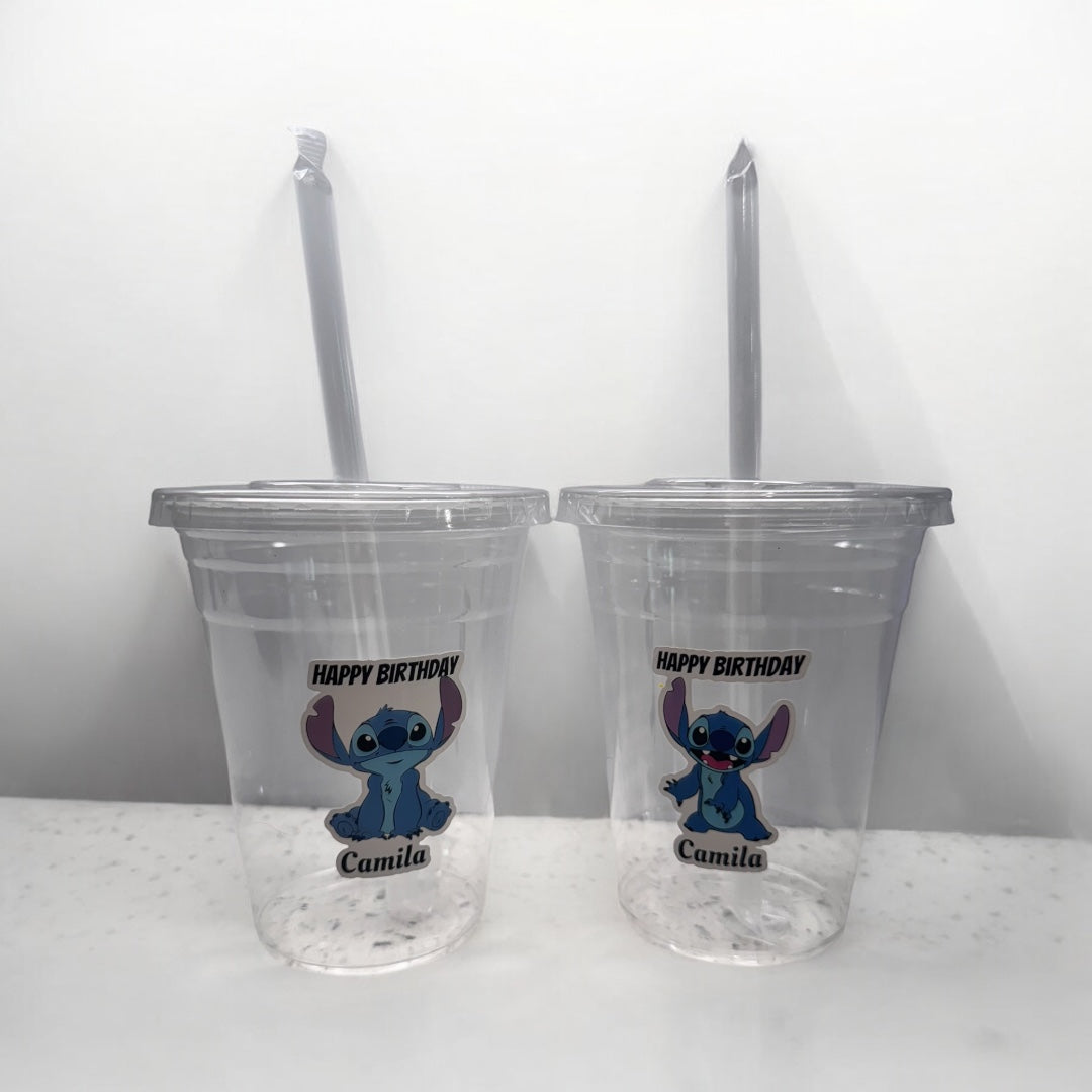 Stitch-Themed 16oz Clear Plastic Cups – Perfect for Kids' Birthday Parties