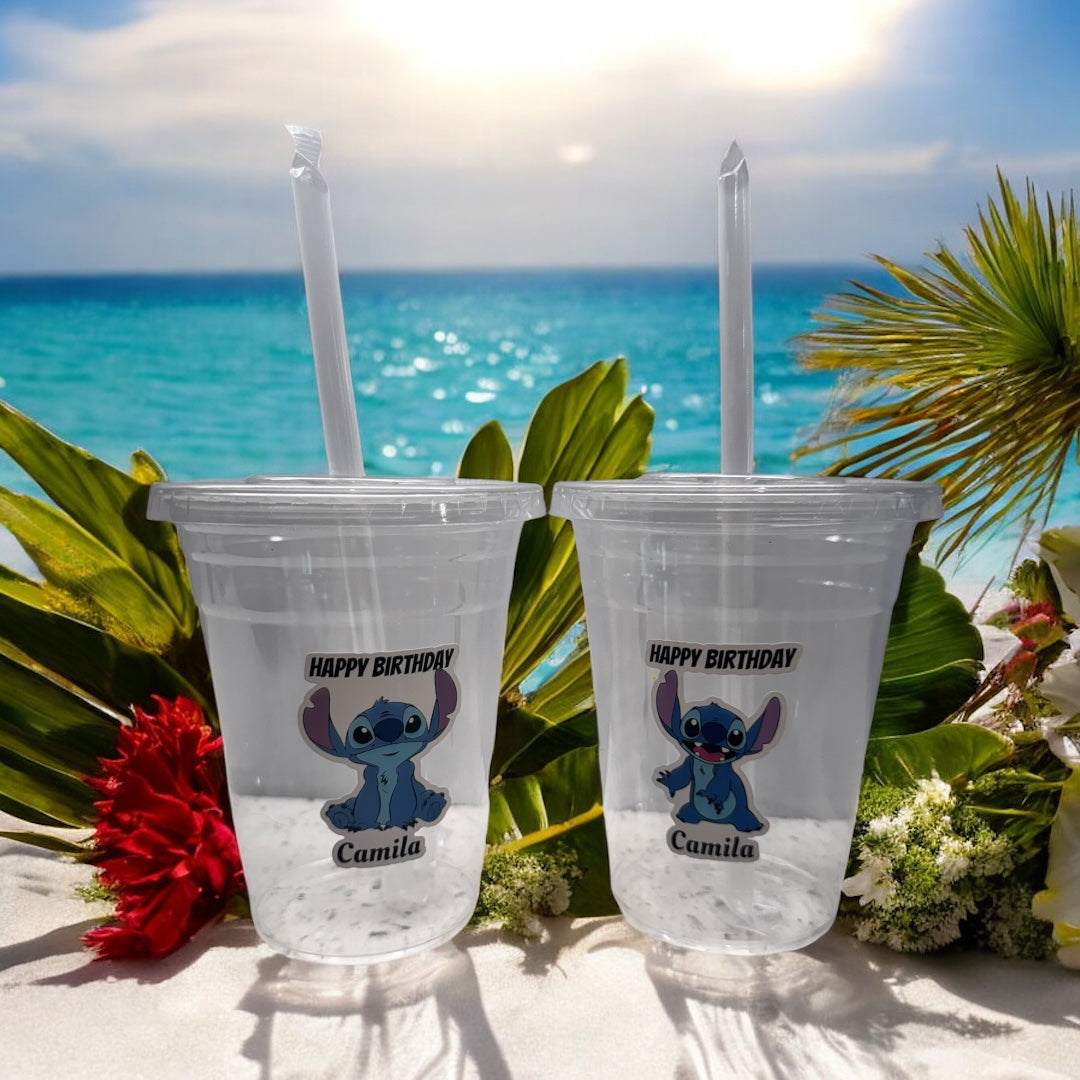 Stitch-Themed 16oz Clear Plastic Cups – Perfect for Kids' Birthday Parties