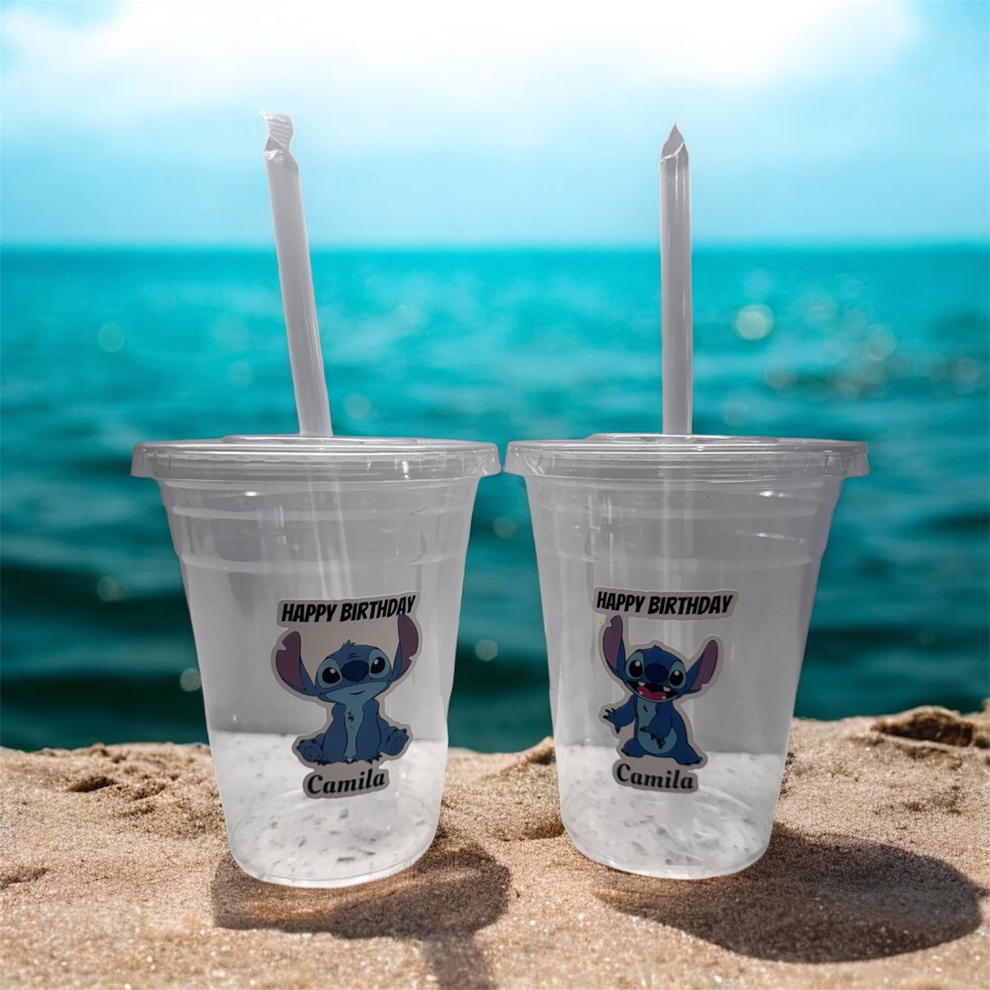 Stitch-Themed 16oz Clear Plastic Cups – Perfect for Kids' Birthday Parties