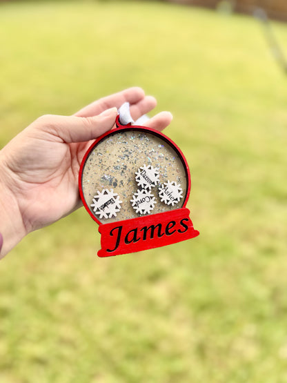 Personalized Snow Globe Ornament – With Floating Snowflakes ❄️