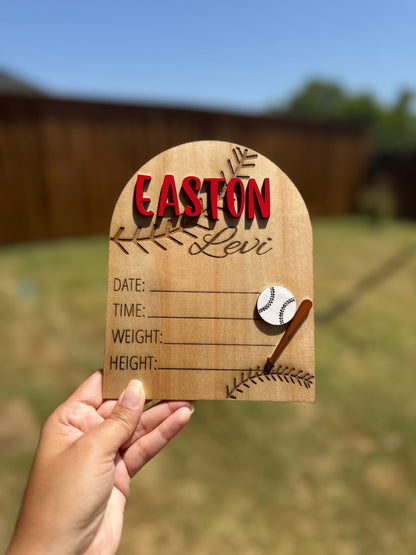 Baseball Birth Stats Sign – Custom Newborn Keepsake