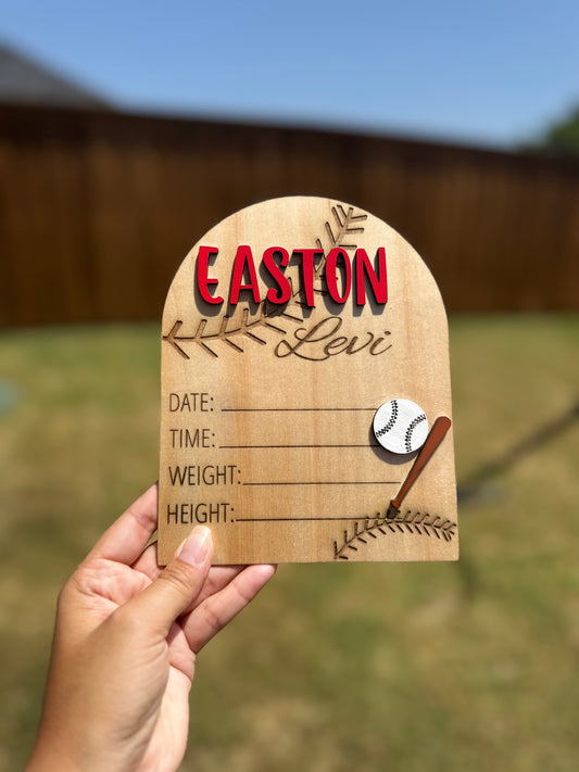 Baseball Birth Stats Sign – Custom Newborn Keepsake