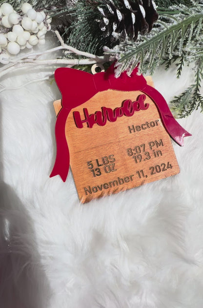 Baby’s First Christmas Present Ornament – Personalized with Name & Birth Details